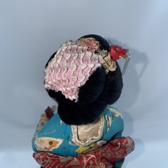Japanese GEISHA Real Life Doll Red Fan Butterfly Kimono Antique Vintage Clothes - Picture 9 of 13